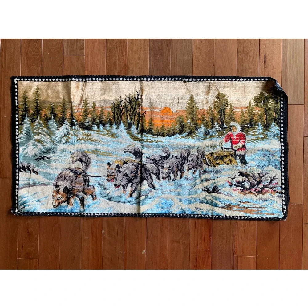 Vintage Italian Tapestry Wall Hanging Rustic Cabin Decor‎ 1960s